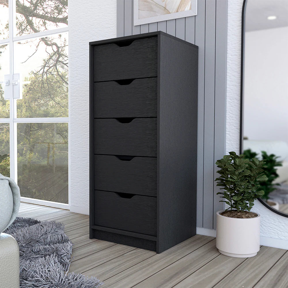 Dresser Kamran – Five-Drawer Narrow Storage Cabinet (Black Wengue Finish)