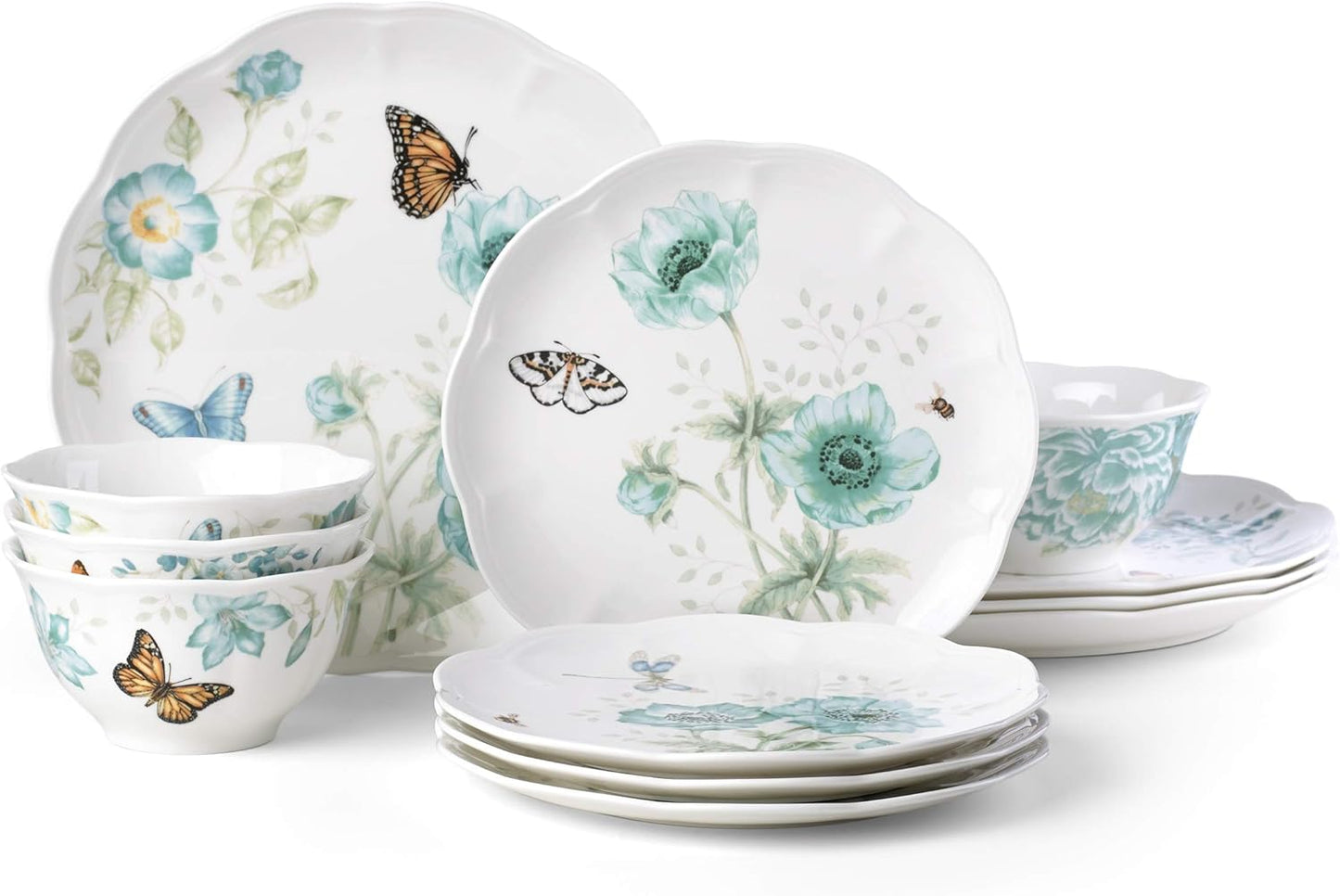 Lenox Butterfly Meadow Turquoise 12-Pc Dinnerware Set, 17.55 LB, Blue