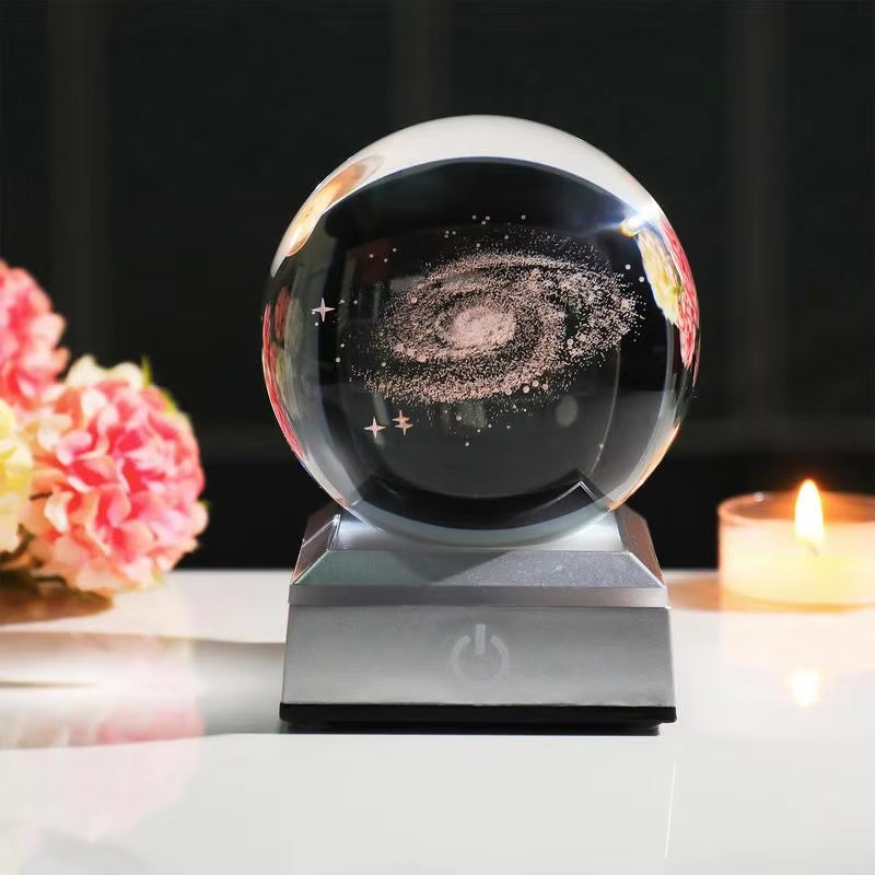 3D Crystal Ball Night Light Colorful Light Lamp Crystal Planet Solar System Galaxy Birthday Gift Glass Sphere Home Decoration