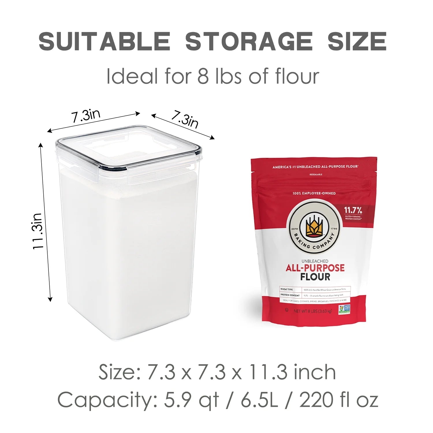 Airtight Pantry Storage Canisters for Flour, Sugar,  2 Pcs Large Food Storage Containers, 6.5L /219.79Fl Oz