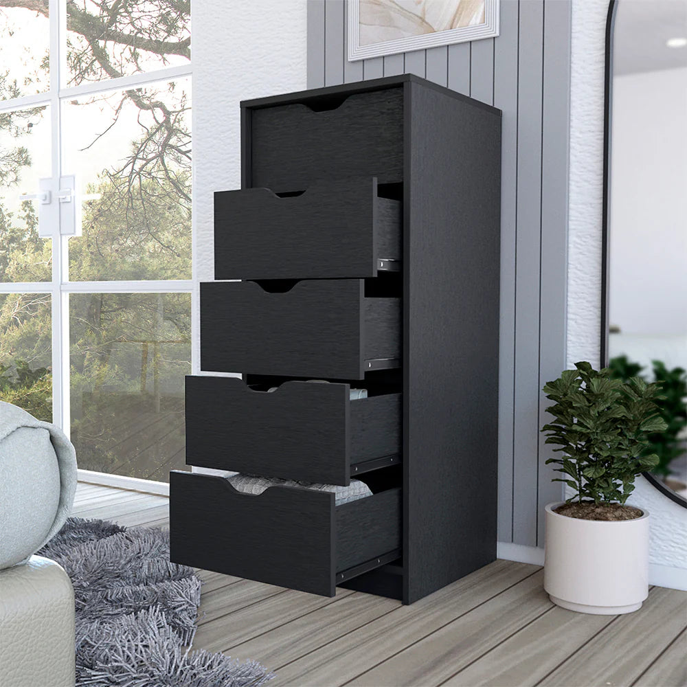 Dresser Kamran – Five-Drawer Narrow Storage Cabinet (Black Wengue Finish)