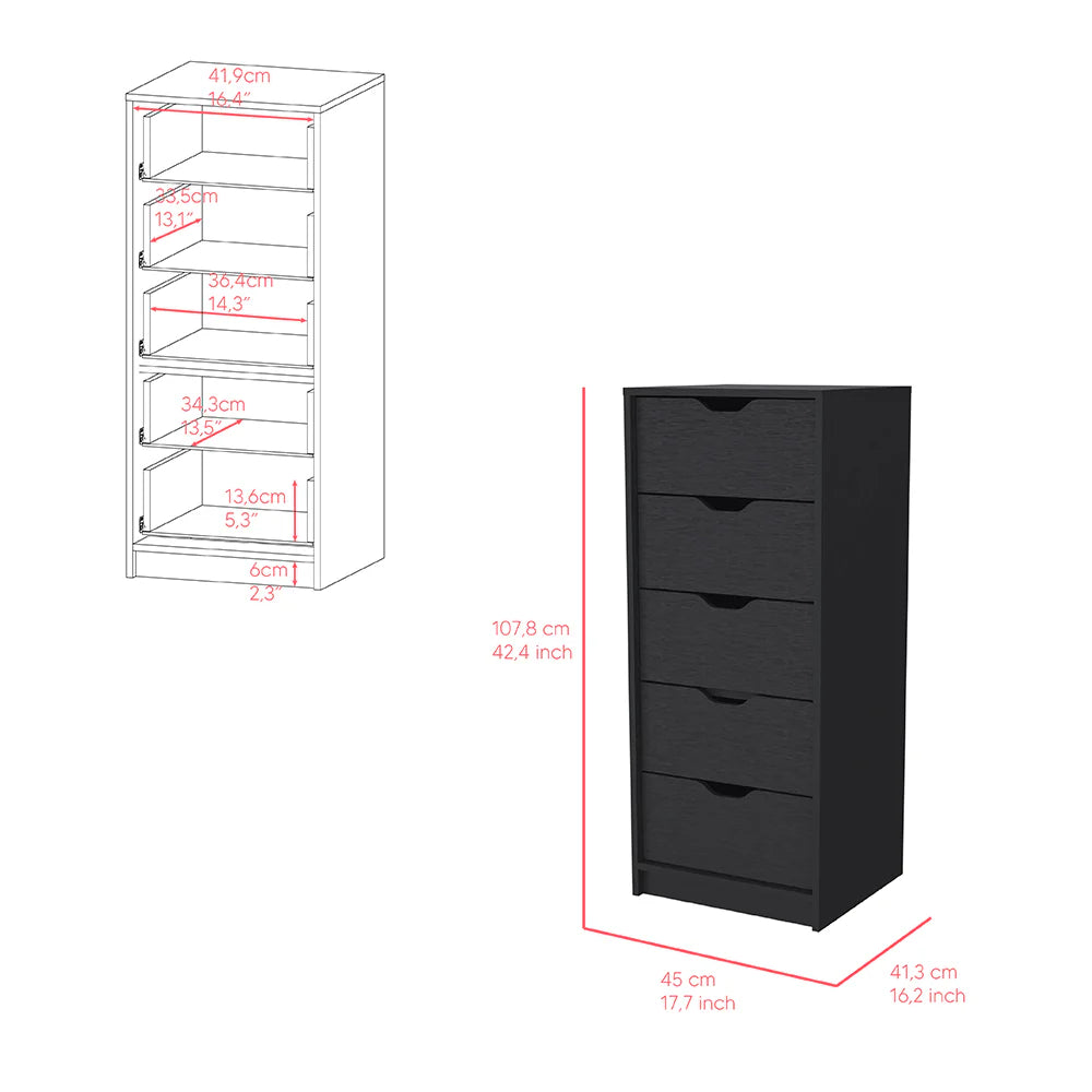 Dresser Kamran – Five-Drawer Narrow Storage Cabinet (Black Wengue Finish)