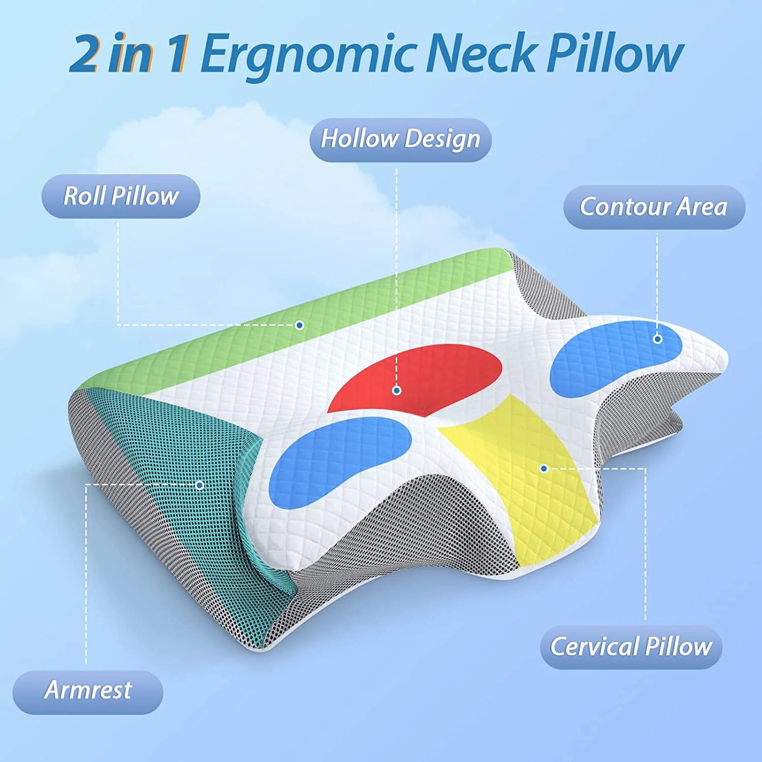 Memory Foam Cervical Sleeping Pillow, 2 in 1 Ergonomic Contour Orthopedic Pillow for Neck Pain, Contoured Support Pillows for Side Back Stomach Sleepers 3.3 Lb （Gray)