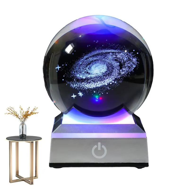 3D Crystal Ball Night Light Colorful Light Lamp Crystal Planet Solar System Galaxy Birthday Gift Glass Sphere Home Decoration