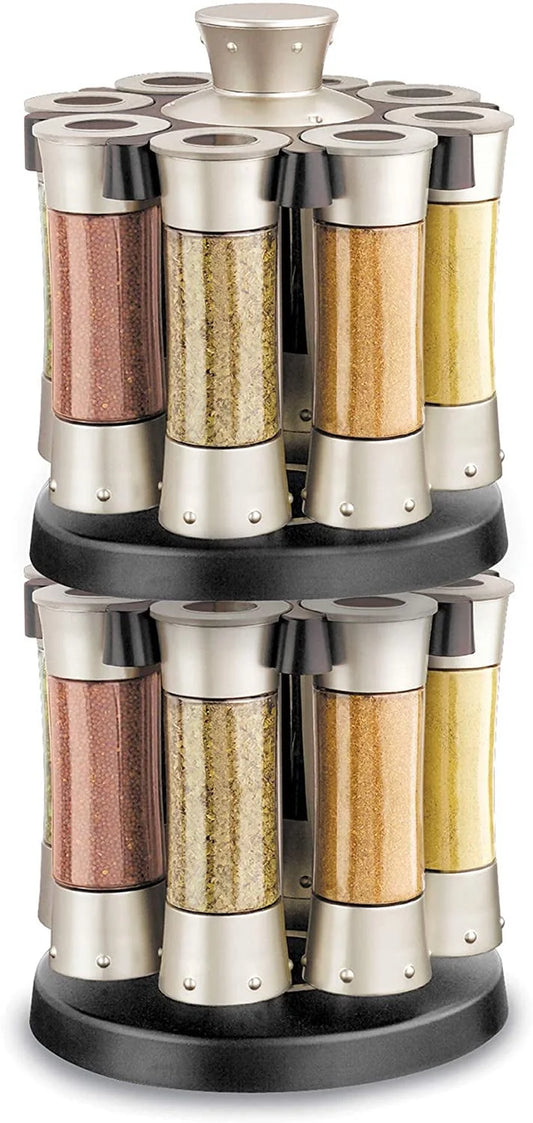 Elite Auto-Measure Spice Carousel Professional Series, 8 Spice Jars, Silver Satin